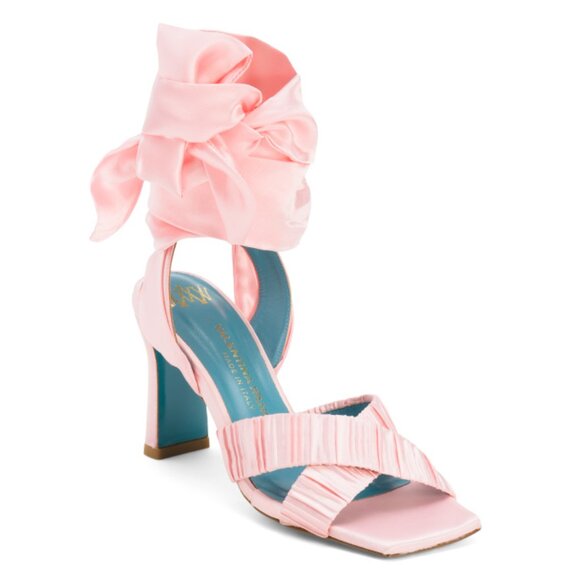 VALENTINA RANGONI Pink Made In Italy Leather Leonessa Ankle Wrap Heels - Picture 1 of 2
